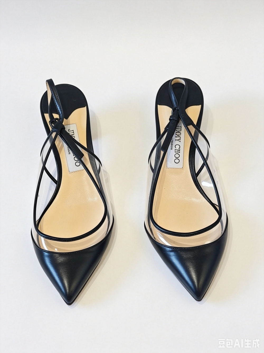 Women's Black Clear Slingback Pointed Toe Heels